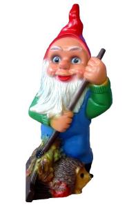 Tuinkabouter met hark en egel Tuinkabouter met hark en egel